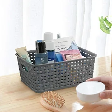 Teyyvn Stackable Plastic Storage Baskets 6-Pack Gray