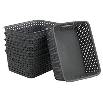 Teyyvn Stackable Plastic Storage Baskets 6-Pack Gray