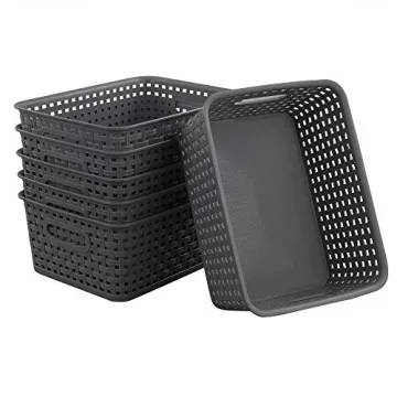 Teyyvn Stackable Plastic Storage Baskets 6-Pack Gray