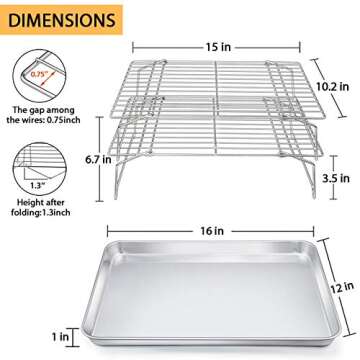 Baking Sheet and 2-Tier Cooling Racks Set, P&P CHEF Stainless Steel Baking Pan Tray with Stackable C...