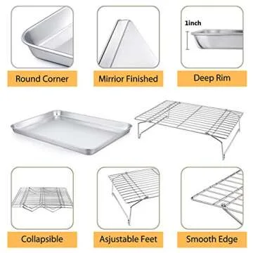 Baking Sheet and 2-Tier Cooling Racks Set, P&P CHEF Stainless Steel Baking Pan Tray with Stackable Cooking Wire Rack for Cookie Bacon Meat, Uncoated & Non-toxic, Mirror Finish& Dishwasher Safe - 3Pcs
