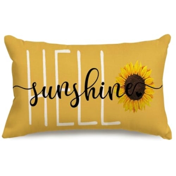 RABUSOFA Hello Sunshine Sunflower Spring Summer Throw Pillow Covers, 12x20 Inch Decorative Cushion C...