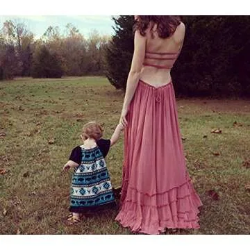 R.Vivimos Womens Summer Boho Sexy Backless Long Dresses (Large, Pink)