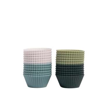 The Silicone Kitchen Reusable Mini Silicone Baking Cup, Non-Toxic, BPA Free, Dishwasher Safe, Mini, 24 Pack, White Blue Green