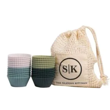 The Silicone Kitchen Reusable Mini Silicone Baking Cup, Non-Toxic, BPA Free, Dishwasher Safe, Mini, 24 Pack, White Blue Green
