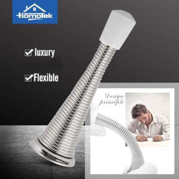 HOMOTEK 12 Pack Spring Door Stopper with Rubber Bumper Satin Nickel 3-1/8" Flexible Spring Heavy Dut...