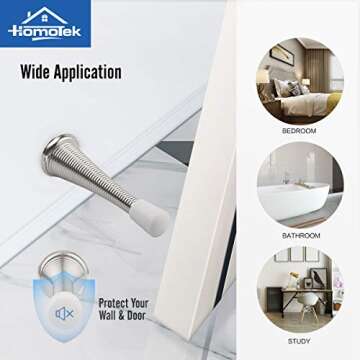 HOMOTEK 12 Pack Spring Door Stopper with Rubber Bumper Satin Nickel 3-1/8" Flexible Spring Heavy Duty Wall Door Stop Low Mounted Door Bumper for Home (Satin Nickel-Upgrade)
