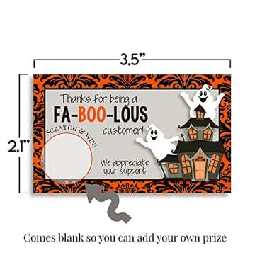 Funny Fabulous Customer Halloween Ghost Scratch & Win Customer Appreciation Package Inserts for Small Businesses, 20 2" X 3.5” Single Sided Insert Cards with Scratch Off Stickers