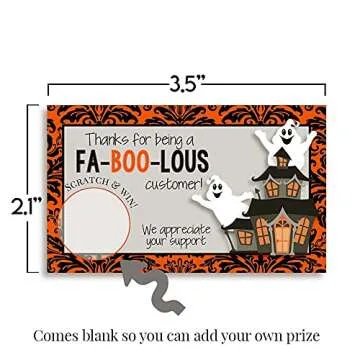 Funny Fabulous Customer Halloween Ghost Scratch & Win Customer Appreciation Package Inserts for Small Businesses, 20 2" X 3.5” Single Sided Insert Cards with Scratch Off Stickers