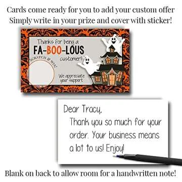 Funny Fabulous Customer Halloween Ghost Scratch & Win Customer Appreciation Package Inserts for Small Businesses, 20 2" X 3.5” Single Sided Insert Cards with Scratch Off Stickers
