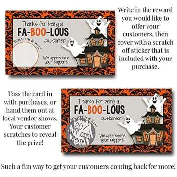 Funny Fabulous Customer Halloween Ghost Scratch & Win Customer Appreciation Package Inserts for Small Businesses, 20 2" X 3.5” Single Sided Insert Cards with Scratch Off Stickers