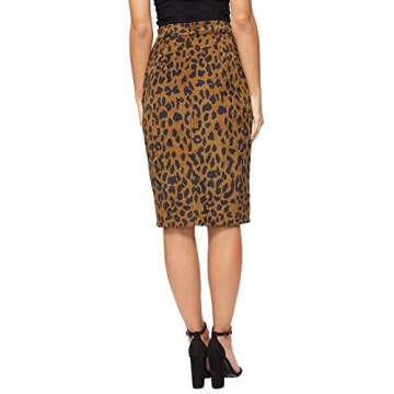 WDIRARA Women's Comfort Leopard Print Split Corduroy Pencil Skirt