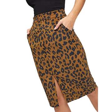 WDIRARA Women's Comfort Leopard Print Split Corduroy Pencil Skirt