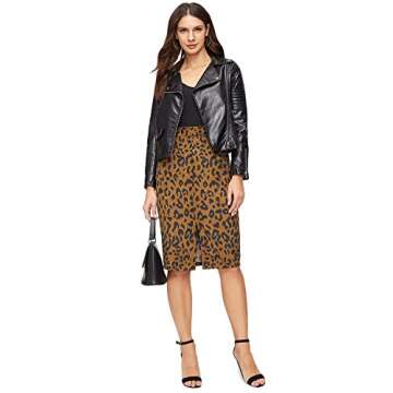 WDIRARA Women's Comfort Leopard Print Split Corduroy Pencil Skirt