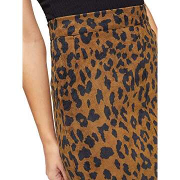 WDIRARA Women's Comfort Leopard Print Split Corduroy Pencil Skirt