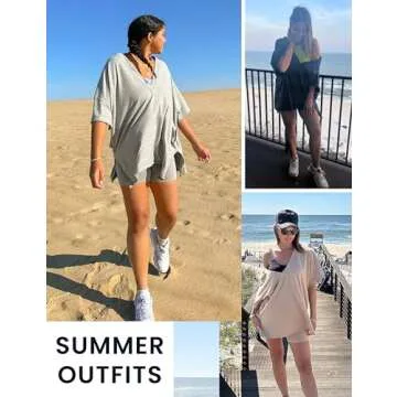 Lianlive 2 Piece Outfits Women's Oversized T-Shirts Biker Short Sets Hot Shot Reversible Set (Blue-M)