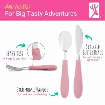 Elk and Friends Kids Silverware with Silicone Handle | Childrens Safe Flatware | Kids Utensils | Spoon + Fork + Knife set | 4 years+ | 6 Pieces