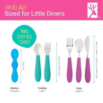 Elk and Friends Kids Silverware with Silicone Handle | Childrens Safe Flatware | Kids Utensils | Spoon + Fork + Knife set | 4 years+ | 6 Pieces