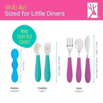 Elk and Friends Kids Silverware with Silicone Handle | Childrens Safe Flatware | Kids Utensils | Spoon + Fork + Knife set | 4 years+ | 6 Pieces