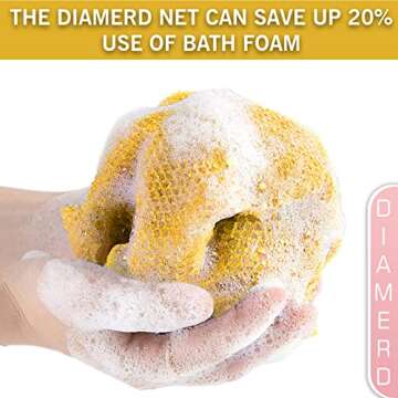 Nextuyere Diamerd Premium African Net Bath Sponge, Woven Net, Synthetic Mesh, Yellow, 67" Long, Body Exfoliating Cloth, Back Scrubber