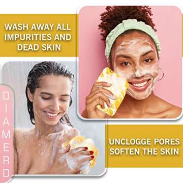 Nextuyere Diamerd Premium African Net Bath Sponge, Woven Net, Synthetic Mesh, Yellow, 67" Long, Body Exfoliating Cloth, Back Scrubber