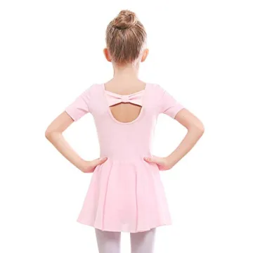 Stelle Ballet Leotards for Girls - Dance Leotard with Skirt and Bow Back (4T, Pink)