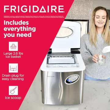 Frigidaire EFIC115 Extra Large Ice Maker, Stainless Steel, 48 lbs per Day