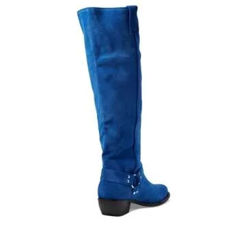 Free People Lockhart Harness Women’s Boots - Leather Upper & Lining - Stacked Block Heel - Cushioned Insole Cobalt Suede EU 36.5 (US Women's 6.5) M