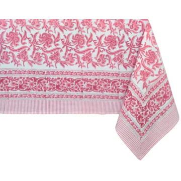 ATOSII Red Bloom 100% Cotton Tablecloth, Handblock Print Rectangle Table Cover for Kitchen Dining I ...