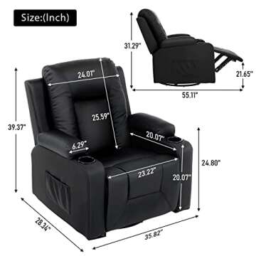 COMHOMA Recliner Chair Set，Furniture Bonded Leather Recliner with massger Set Living Room Set, Sof...