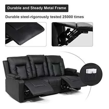 COMHOMA Recliner Chair Set，Furniture Bonded Leather Recliner with massger Set Living Room Set, Sofa, Loveseat, (Black, Living Room Set 3+1)