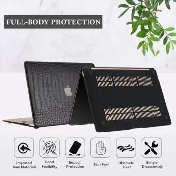 iNOTOGG Compatible with MacBook Air 15 Inch Case 2023 2024 Release M3 A3114 M2 A2941 with Touch ID, Smooth Classic PU Leather Hard Shell Plastic Case with Keyboard Cover & Screen Protector, Black