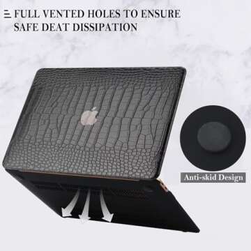 iNOTOGG Compatible with MacBook Air 15 Inch Case 2023 2024 Release M3 A3114 M2 A2941 with Touch ID, Smooth Classic PU Leather Hard Shell Plastic Case with Keyboard Cover & Screen Protector, Black