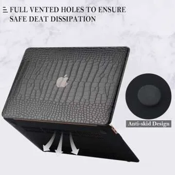 iNOTOGG Compatible with MacBook Air 15 Inch Case 2023 2024 Release M3 A3114 M2 A2941 with Touch ID, Smooth Classic PU Leather Hard Shell Plastic Case with Keyboard Cover & Screen Protector, Black