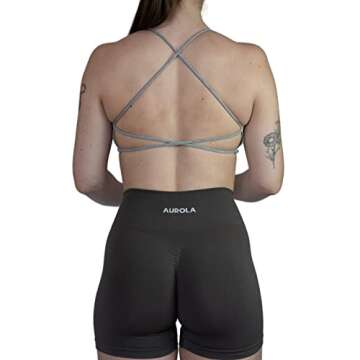 AUROLA Earth Workout Sports Bras Women Athletic Removable Padded Backless Strappy Criss Cross Light Support Gym Fitness Yoga Crop Bra