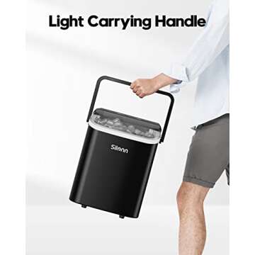 Silonn Countertop Ice Maker Machine with Handle, Portable Ice Makers Countertop, Makes up to 27 lbs. of Ice Per Day, 9 Cubes in 7 Mins, Self-Cleaning Ice Maker with Ice Scoop and Basket