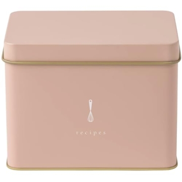 Elegant Pink Recipe Tin with 25 Recipe Cards for Kitchen