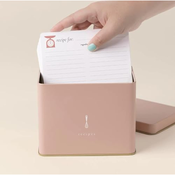 Elegant Pink Recipe Tin with 25 Recipe Cards for Kitchen