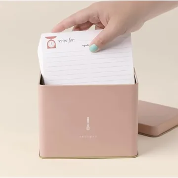 Elegant Pink Recipe Tin with 25 Recipe Cards for Kitchen