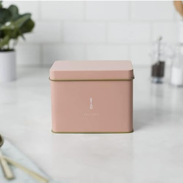 Elegant Pink Recipe Tin with 25 Recipe Cards for Kitchen