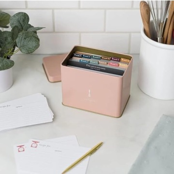 Elegant Pink Recipe Tin with 25 Recipe Cards for Kitchen