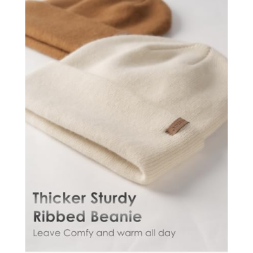 FURTALK Knitted Unisex Beanie - Cuffed Thick Winter Hat for Men & Women in Beige