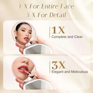 Kakuje Compact Mirror with Light, 1X/3X Magnification LED Pocket Mirror with USB Data Cable,Mini Mirror for Purse, Pocket,Travel and Present (Pink)