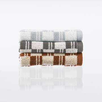 Nate Home by Nate Berkus 100% Cotton Jacquard 4-Piece Washcloth Towel Set | 600 GSM, Soft and Absorbent, Bath Towels with Geometric Pattern from mDesign - Set of 4, Sienna/Parchment (Brown)