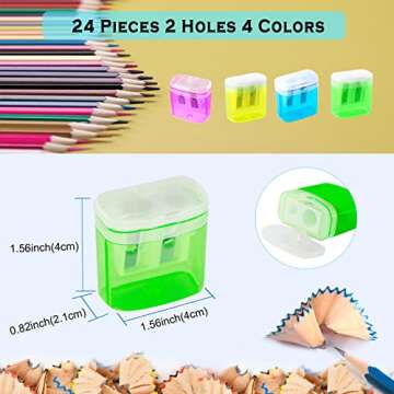 Dual Hole Pencil Sharpener - 24 Pieces Pencil Sharpeners Manual with Lid for School Home Office,Angel Tree Compact Handheld Pencil Sharpener Assortment in Bulk