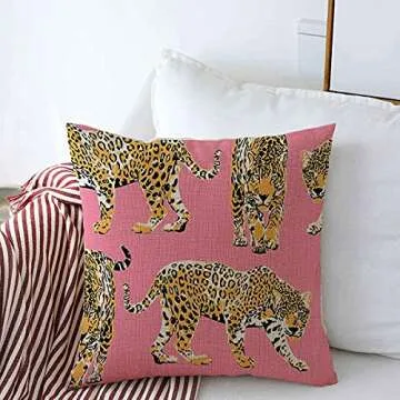Torianna Decorative Throw Pillow Cushion Covers for Couch Pattern Different Cheetah Wild Striped Leopards Animal On Chic Animals Wildlife with Pink Textures Linen Sofa Pillows Case 18x18 Inch