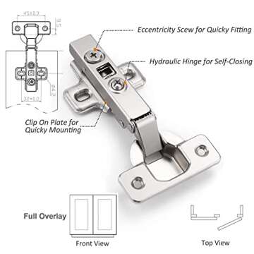 Probrico CHR093 105 Degree Soft Closing European Full Overlay Concealed Hinge with Mounting Plate,1 Pair