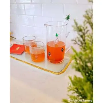 Mud Pie Glass Candy Cane Pitcher & Stirrer Set