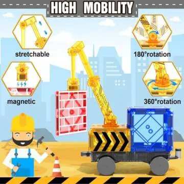 IGIVI Magnetic Tiles Road Set with Magnet Crane Car Toys, Construction Toys for Kids Ages 3-5 4-8 5-7, Creative Magnetic Building Blocks Toddler Toys, Gifts for 3+ Year Old Boys & Girls