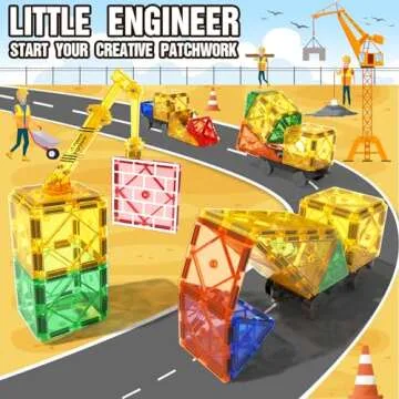 IGIVI Magnetic Tiles Road Set with Magnet Crane Car Toys, Construction Toys for Kids Ages 3-5 4-8 5-7, Creative Magnetic Building Blocks Toddler Toys, Gifts for 3+ Year Old Boys & Girls